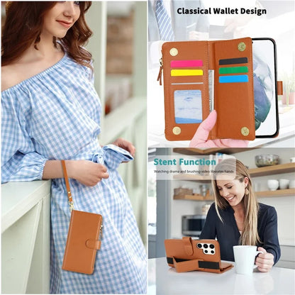 XL-001 For Samsung Galaxy S23 Ultra Case Zipper Pocket Wristband Stand Leather Phone Cover
