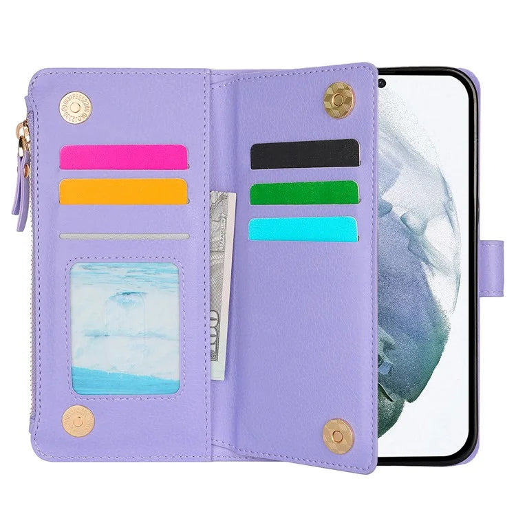 XL-001 For Samsung Galaxy S23 Ultra Case Zipper Pocket Wristband Stand Leather Phone Cover