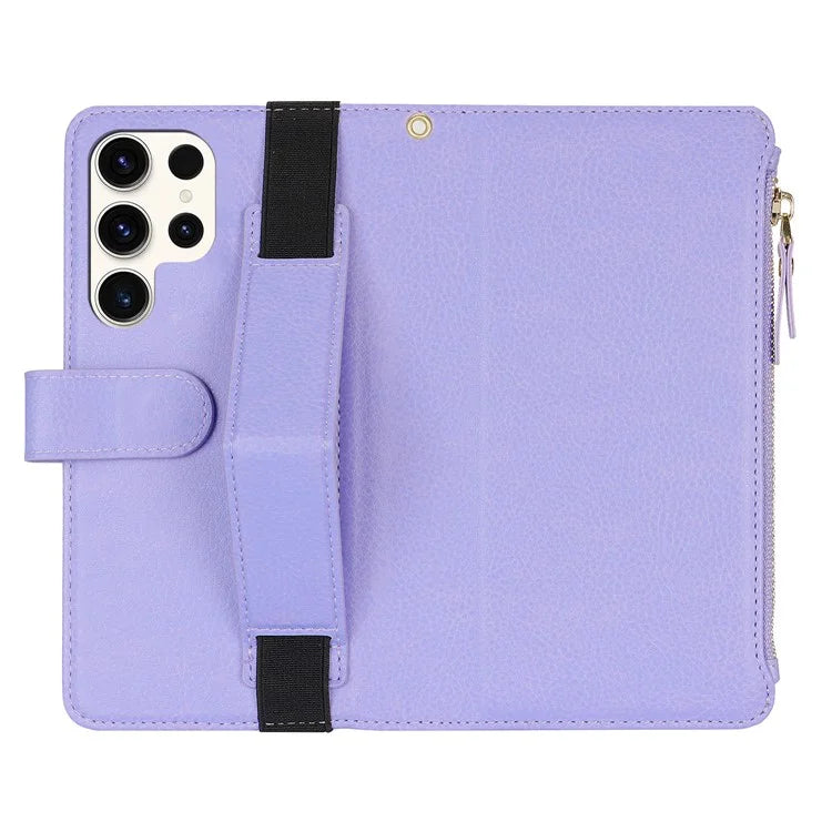 XL-001 For Samsung Galaxy S23 Ultra Case Zipper Pocket Wristband Stand Leather Phone Cover