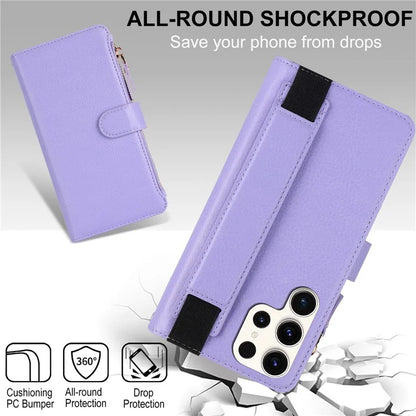 XL-001 For Samsung Galaxy S23 Ultra Case Zipper Pocket Wristband Stand Leather Phone Cover