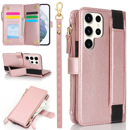 XL-001 For Samsung Galaxy S23 Ultra Case Zipper Pocket Wristband Stand Leather Phone Cover