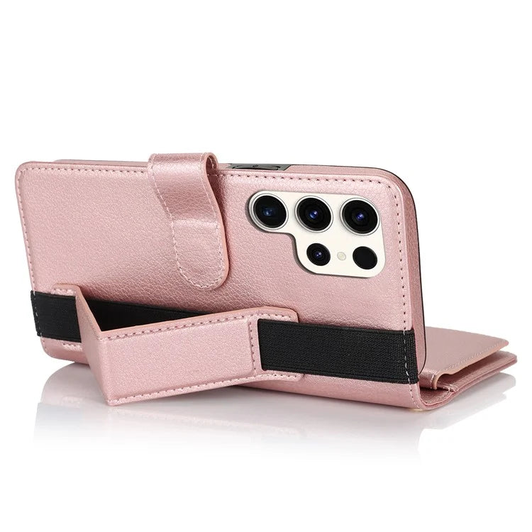 XL-001 For Samsung Galaxy S23 Ultra Case Zipper Pocket Wristband Stand Leather Phone Cover