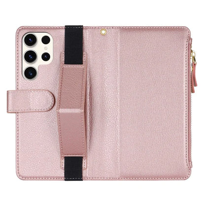 XL-001 For Samsung Galaxy S23 Ultra Case Zipper Pocket Wristband Stand Leather Phone Cover