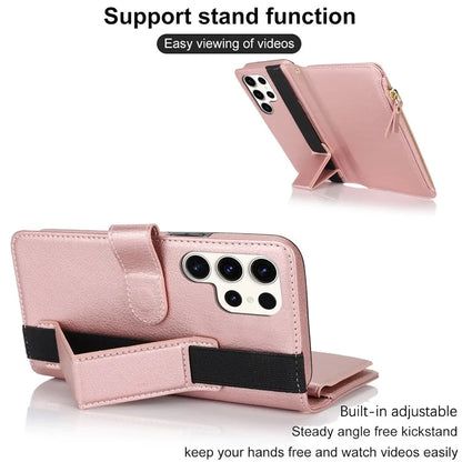 XL-001 For Samsung Galaxy S23 Ultra Case Zipper Pocket Wristband Stand Leather Phone Cover