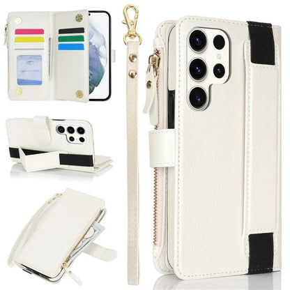 XL-001 For Samsung Galaxy S23 Ultra Case Zipper Pocket Wristband Stand Leather Phone Cover