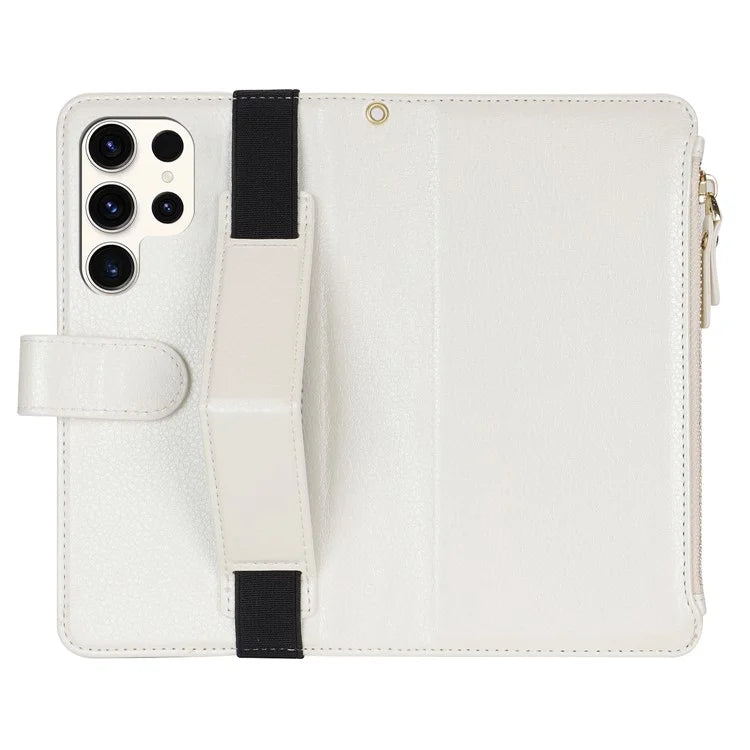 XL-001 For Samsung Galaxy S23 Ultra Case Zipper Pocket Wristband Stand Leather Phone Cover