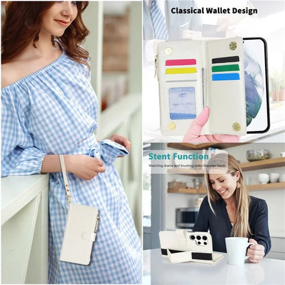 XL-001 For Samsung Galaxy S23 Ultra Case Zipper Pocket Wristband Stand Leather Phone Cover