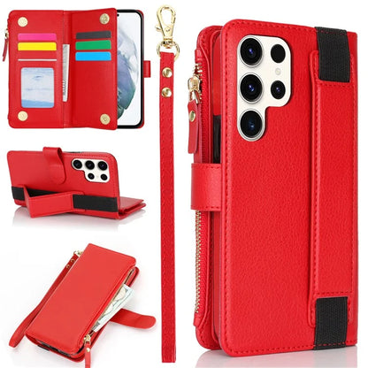 XL-001 For Samsung Galaxy S23 Ultra Case Zipper Pocket Wristband Stand Leather Phone Cover