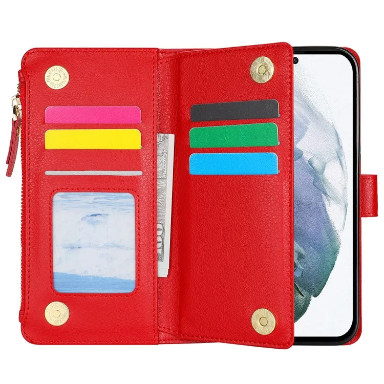 XL-001 For Samsung Galaxy S23 Ultra Case Zipper Pocket Wristband Stand Leather Phone Cover