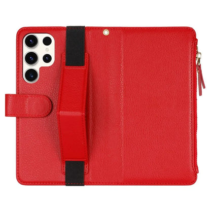 XL-001 For Samsung Galaxy S23 Ultra Case Zipper Pocket Wristband Stand Leather Phone Cover
