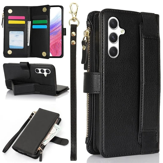 XL-001 For Samsung Galaxy S23 FE Case Zipper Pocket Wristband Stand Leather Phone Cover