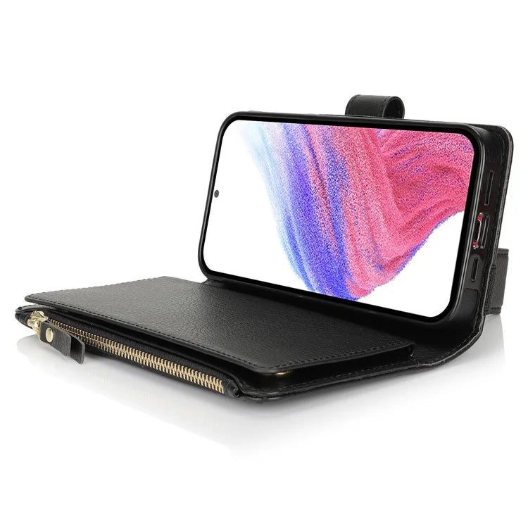 XL-001 For Samsung Galaxy S23 FE Case Zipper Pocket Wristband Stand Leather Phone Cover