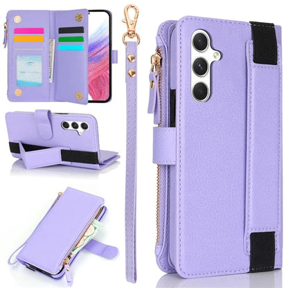 XL-001 For Samsung Galaxy S23 FE Case Zipper Pocket Wristband Stand Leather Phone Cover