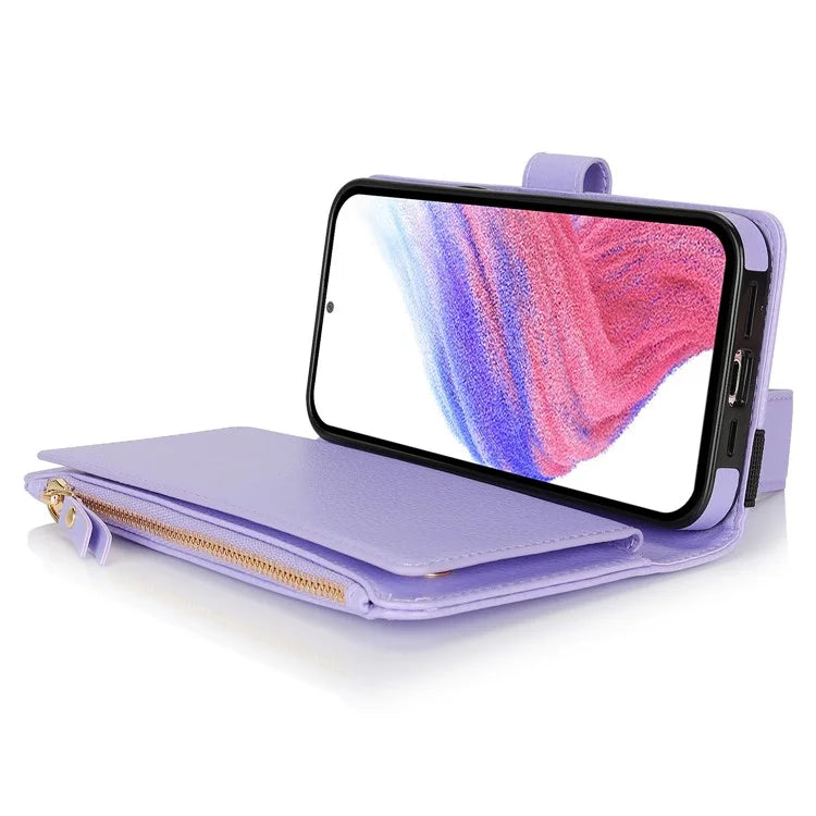 XL-001 For Samsung Galaxy S23 FE Case Zipper Pocket Wristband Stand Leather Phone Cover