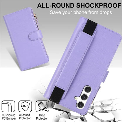 XL-001 For Samsung Galaxy S23 FE Case Zipper Pocket Wristband Stand Leather Phone Cover