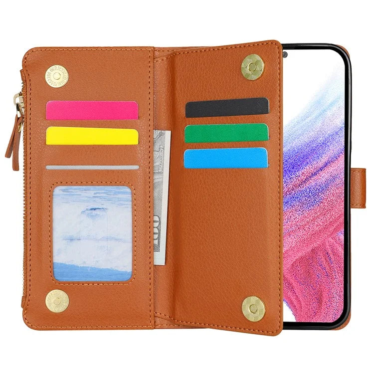 XL-001 For Samsung Galaxy S23 FE Case Zipper Pocket Wristband Stand Leather Phone Cover
