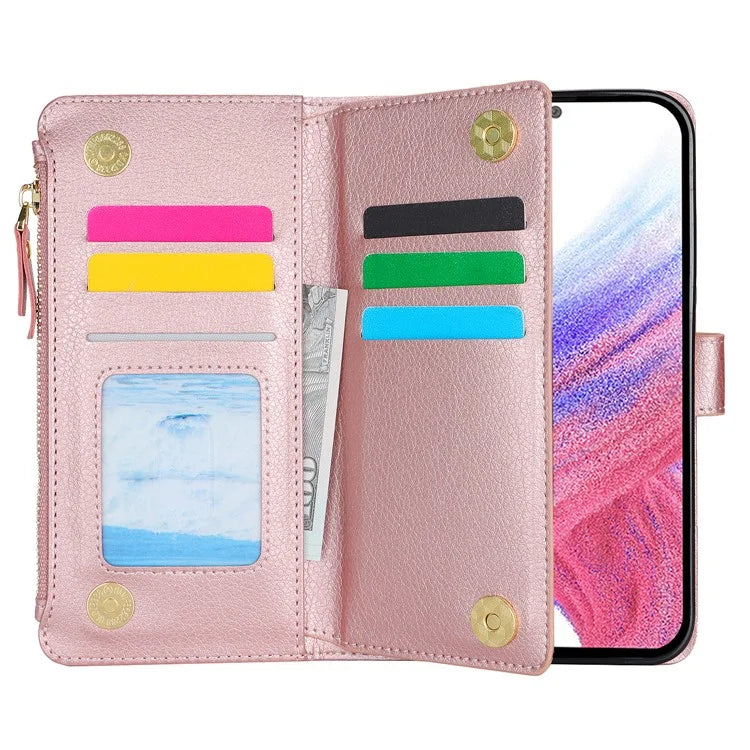XL-001 For Samsung Galaxy S23 FE Case Zipper Pocket Wristband Stand Leather Phone Cover