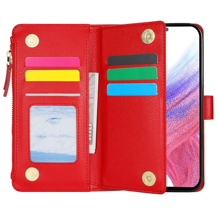XL-001 For Samsung Galaxy S23 FE Case Zipper Pocket Wristband Stand Leather Phone Cover