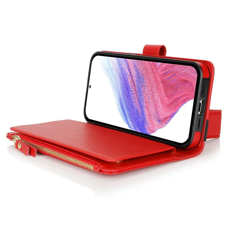 XL-001 For Samsung Galaxy S23 FE Case Zipper Pocket Wristband Stand Leather Phone Cover