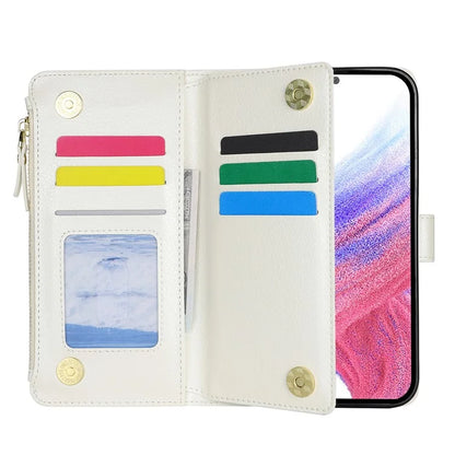 XL-001 For Samsung Galaxy S23 FE Case Zipper Pocket Wristband Stand Leather Phone Cover