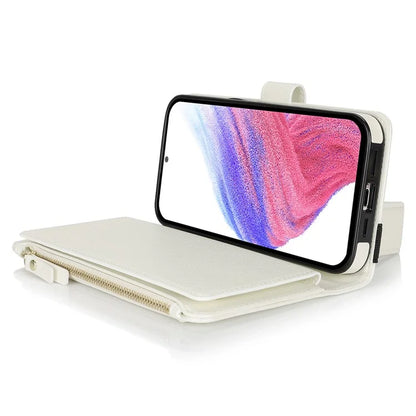 XL-001 For Samsung Galaxy S23 FE Case Zipper Pocket Wristband Stand Leather Phone Cover
