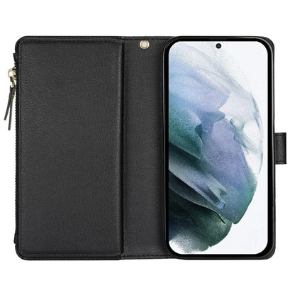 XL-001 For Samsung Galaxy S23+ Case Zipper Pocket Wristband Stand Leather Phone Cover