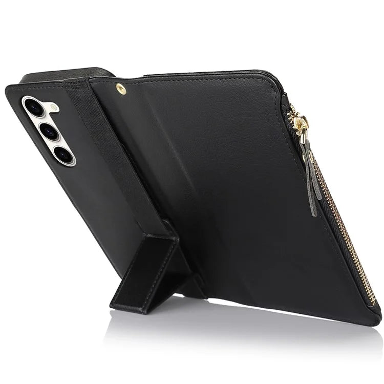 XL-001 For Samsung Galaxy S23+ Case Zipper Pocket Wristband Stand Leather Phone Cover