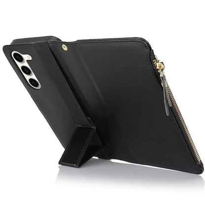 XL-001 For Samsung Galaxy S23+ Case Zipper Pocket Wristband Stand Leather Phone Cover