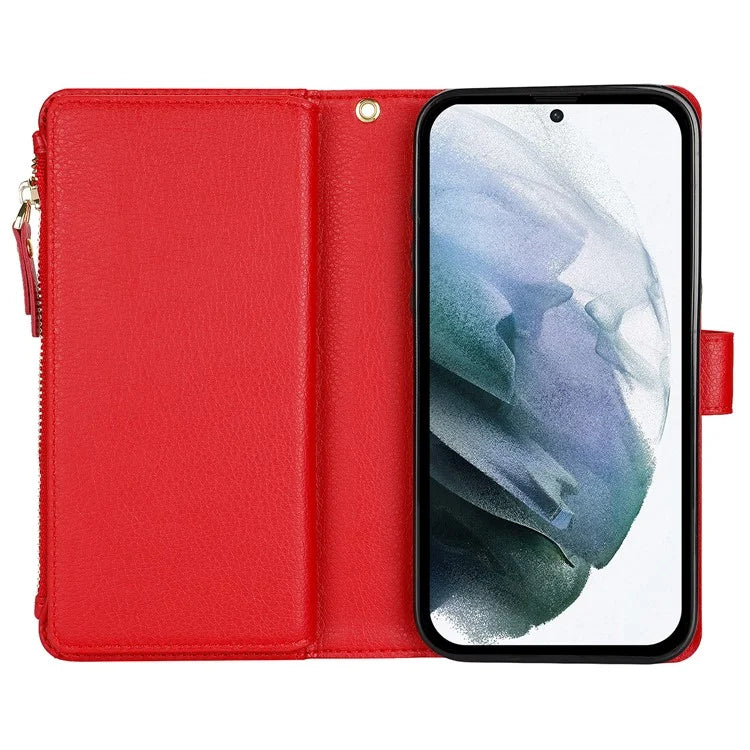 XL-001 For Samsung Galaxy S23+ Case Zipper Pocket Wristband Stand Leather Phone Cover