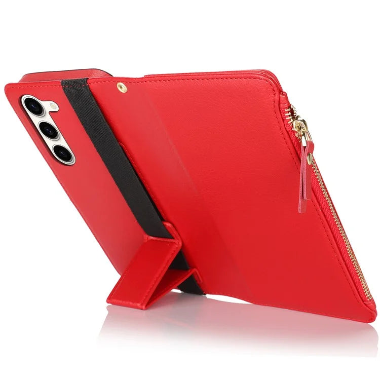 XL-001 For Samsung Galaxy S23+ Case Zipper Pocket Wristband Stand Leather Phone Cover