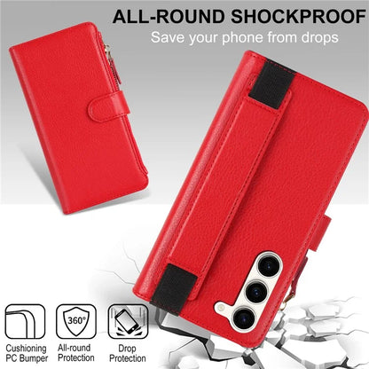 XL-001 For Samsung Galaxy S23+ Case Zipper Pocket Wristband Stand Leather Phone Cover