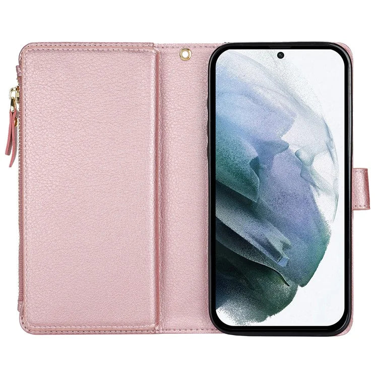 XL-001 For Samsung Galaxy S23+ Case Zipper Pocket Wristband Stand Leather Phone Cover