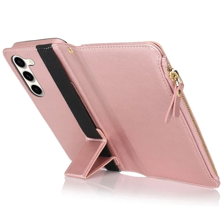 XL-001 For Samsung Galaxy S23+ Case Zipper Pocket Wristband Stand Leather Phone Cover