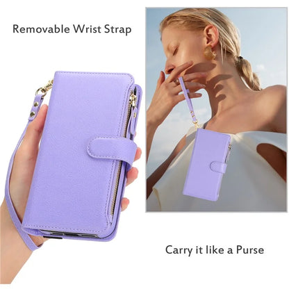 XL-001 For Samsung Galaxy S23+ Case Zipper Pocket Wristband Stand Leather Phone Cover