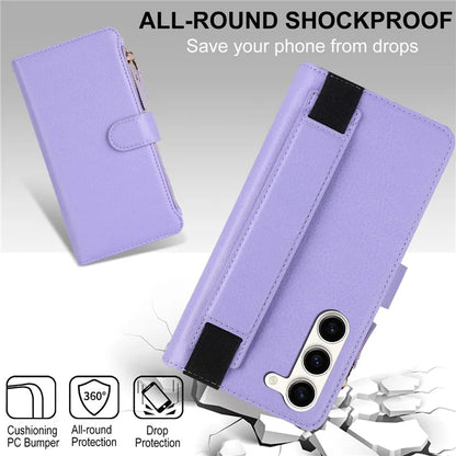 XL-001 For Samsung Galaxy S23+ Case Zipper Pocket Wristband Stand Leather Phone Cover