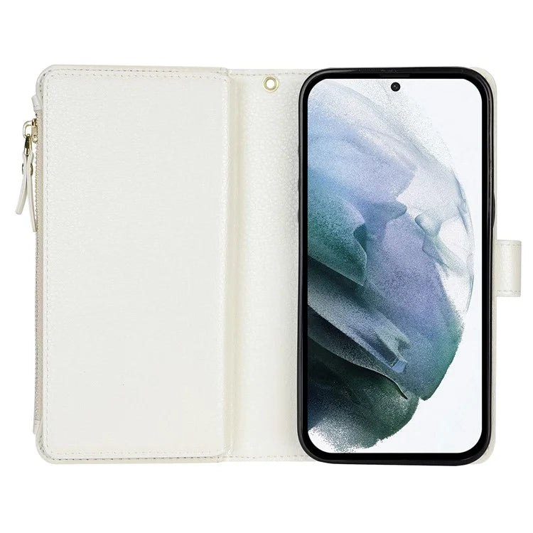 XL-001 For Samsung Galaxy S23+ Case Zipper Pocket Wristband Stand Leather Phone Cover
