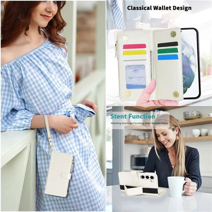 XL-001 For Samsung Galaxy S23+ Case Zipper Pocket Wristband Stand Leather Phone Cover