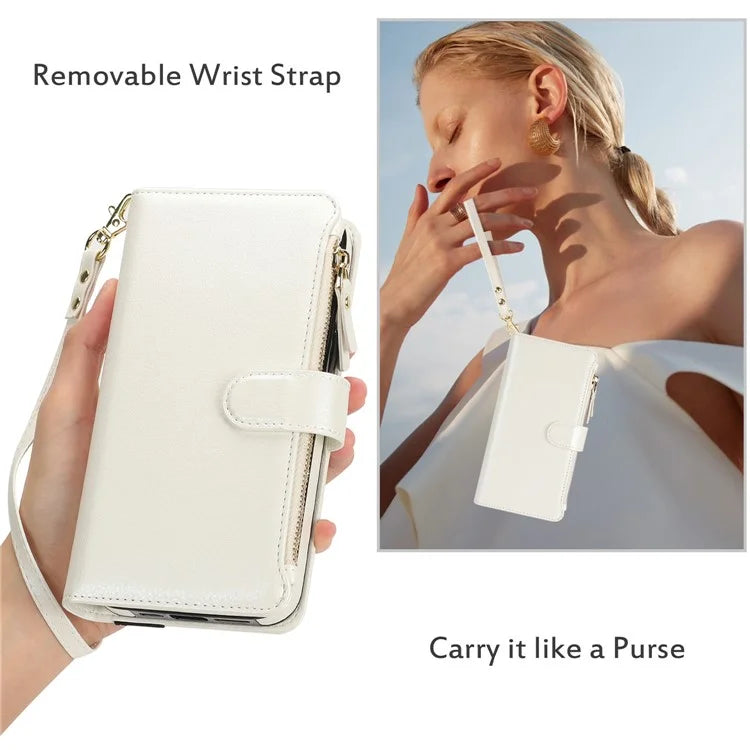 XL-001 For Samsung Galaxy S23+ Case Zipper Pocket Wristband Stand Leather Phone Cover
