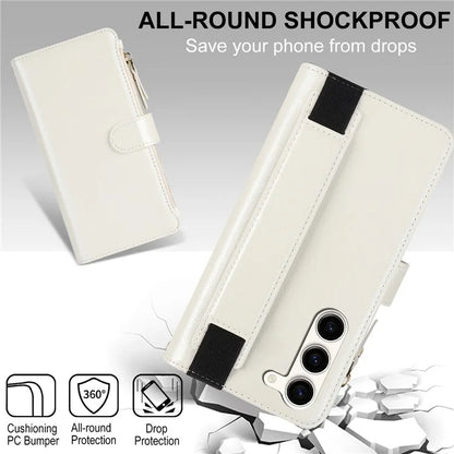 XL-001 For Samsung Galaxy S23+ Case Zipper Pocket Wristband Stand Leather Phone Cover