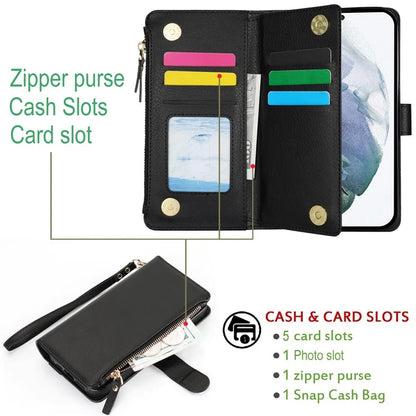 XL-001 For Samsung Galaxy S23 Case Zipper Pocket Wristband Stand Leather Phone Cover