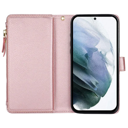 XL-001 For Samsung Galaxy S23 Case Zipper Pocket Wristband Stand Leather Phone Cover