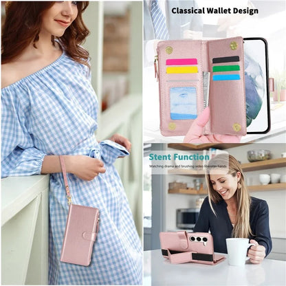 XL-001 For Samsung Galaxy S23 Case Zipper Pocket Wristband Stand Leather Phone Cover