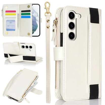 XL-001 For Samsung Galaxy S23 Case Zipper Pocket Wristband Stand Leather Phone Cover