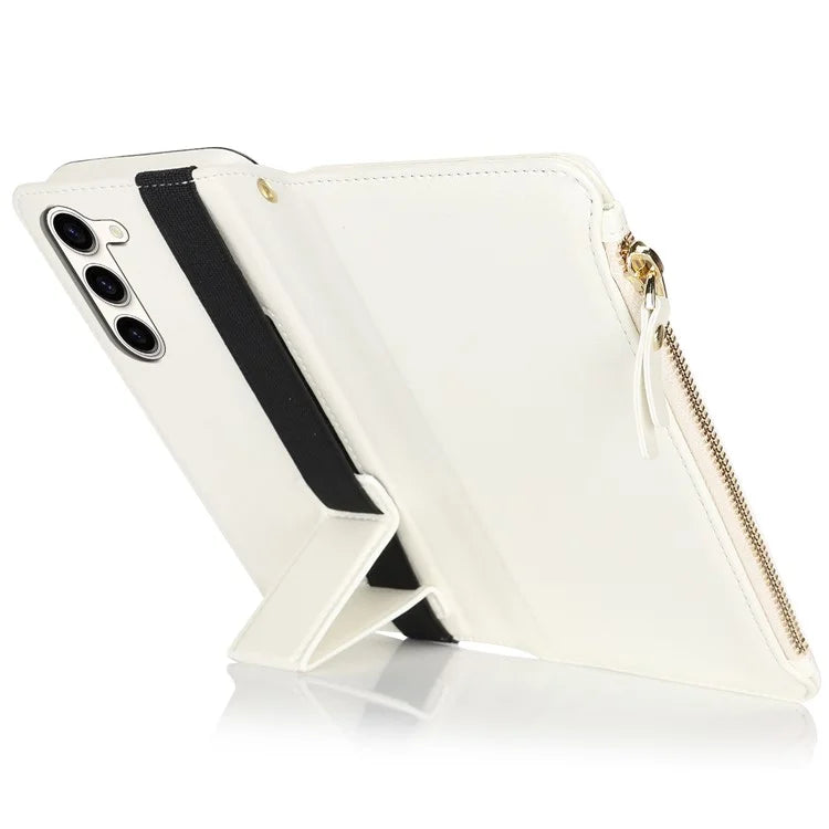 XL-001 For Samsung Galaxy S23 Case Zipper Pocket Wristband Stand Leather Phone Cover