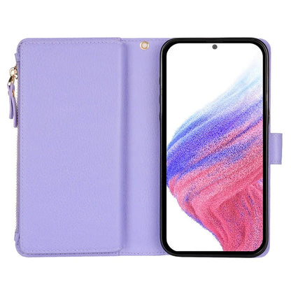 XL-001 For Samsung Galaxy A55 5G Case Zipper Pocket Wristband Stand Leather Phone Cover