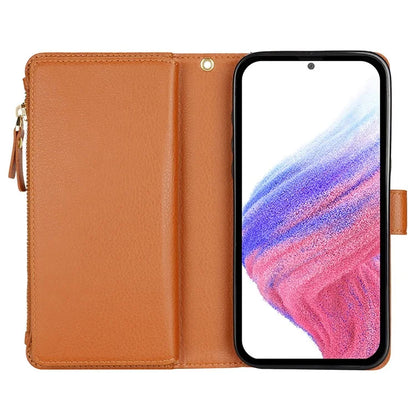 XL-001 For Samsung Galaxy A55 5G Case Zipper Pocket Wristband Stand Leather Phone Cover