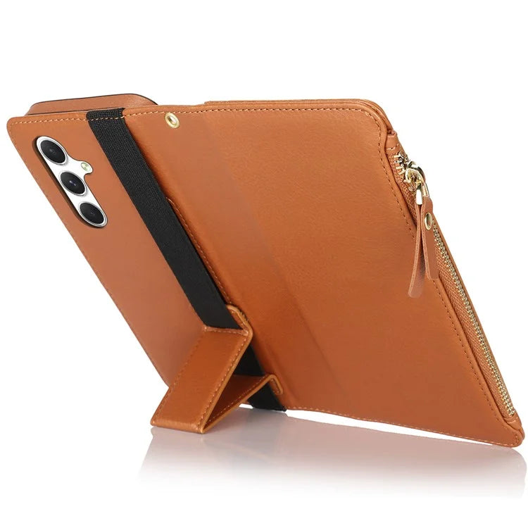 XL-001 For Samsung Galaxy A55 5G Case Zipper Pocket Wristband Stand Leather Phone Cover