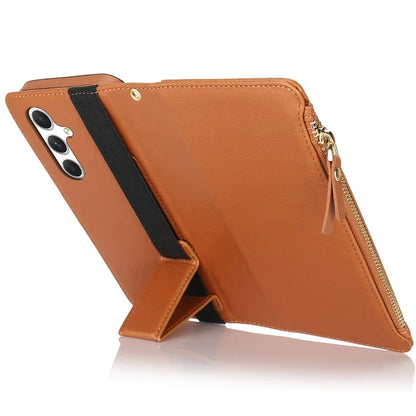 XL-001 For Samsung Galaxy A55 5G Case Zipper Pocket Wristband Stand Leather Phone Cover