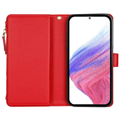 XL-001 For Samsung Galaxy A55 5G Case Zipper Pocket Wristband Stand Leather Phone Cover