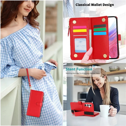 XL-001 For Samsung Galaxy A55 5G Case Zipper Pocket Wristband Stand Leather Phone Cover